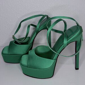 ASOS Design Nation Green Satin Platform Heels